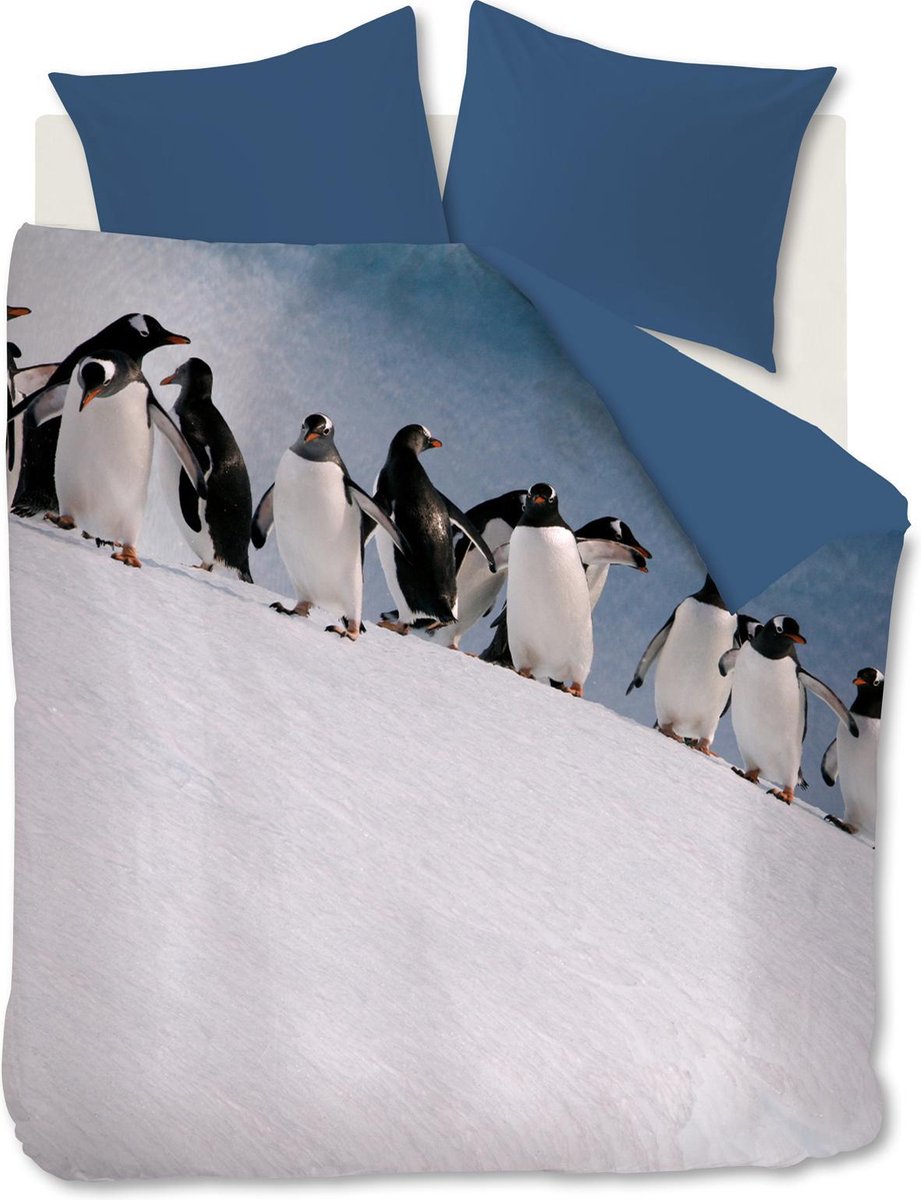 Ambiante Penguins dekbedovertrek - Lits-Jumeaux - 240x200/220 - IJsblauw