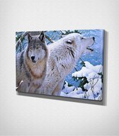 Wolves In Winter - 30 x 40 cm - Schilderij - Canvas - Slaapkamer - Wanddecoratie  - Slaapkamer - Foto op canvas