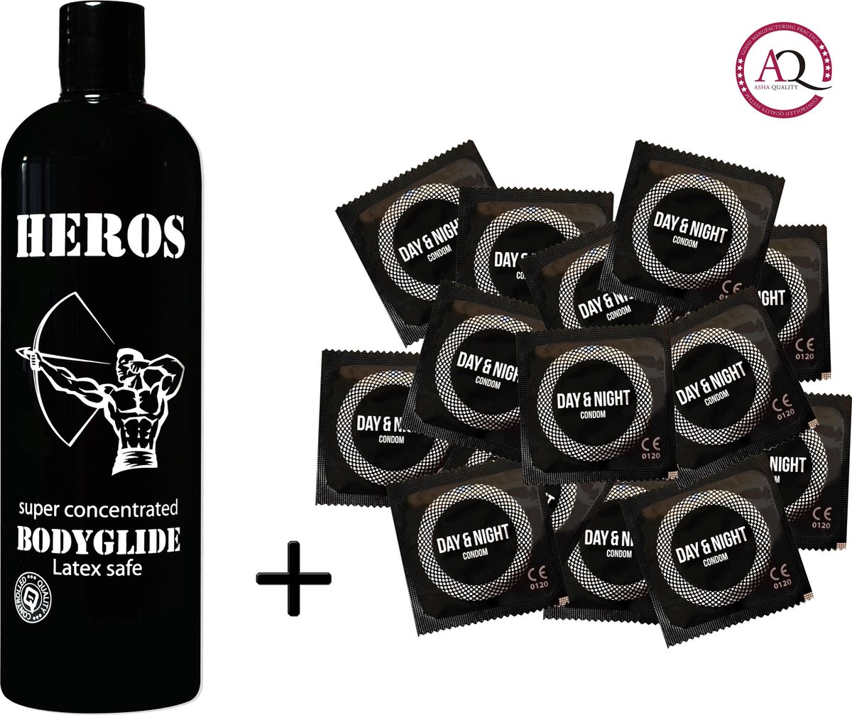 Goedkoopste HÉROS glijmiddel 500ML 30 Day & Night condooms combipack