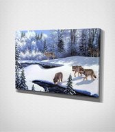 Wolves In Winter - Painting Canvas - 100 x 70 cm - Schilderij - Canvas - Slaapkamer - Wanddecoratie  - Slaapkamer - Foto op canvas