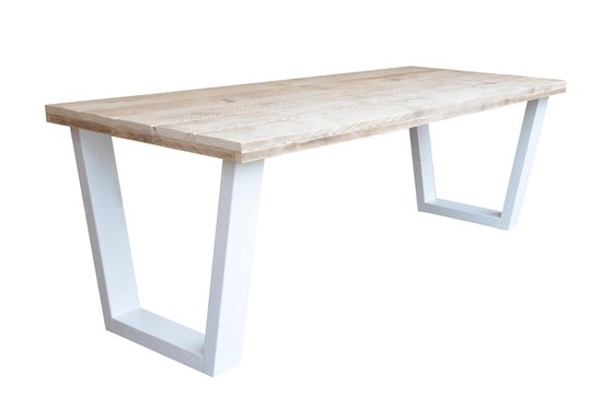 Table à manger "New York" blanche table industrielle pied en V 90 / 220cm - table de salle à manger - table à manger salon - table à manger bois