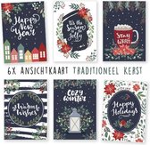 Kerstkaarten - kaartenset - ansichtkaarten - Kerst Traditioneel - 6 stuks - wenskaarten