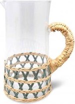Coté Table Lacis glazen pitcher met rieten houder - inhoud 2 liter - Grijs