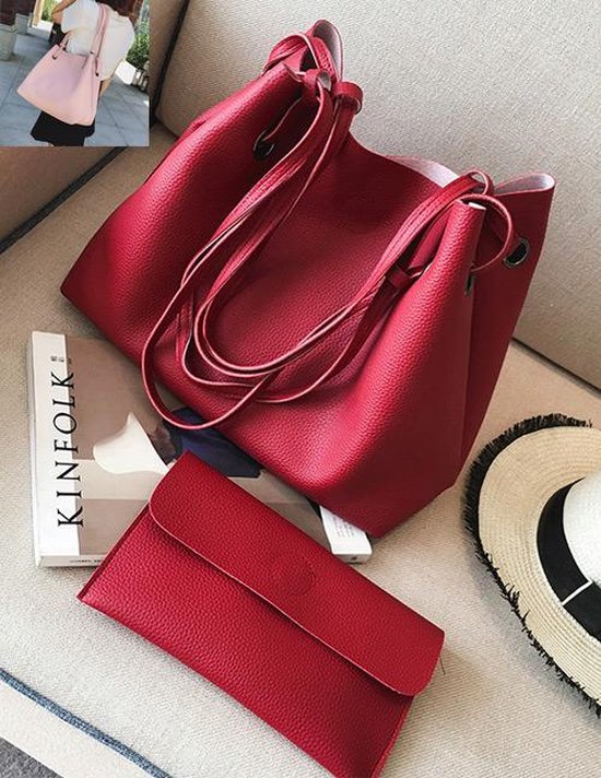 Fashionidea - mooie grote rode PU leren tassen 2-delige set chique shopper  en handige... | bol.com