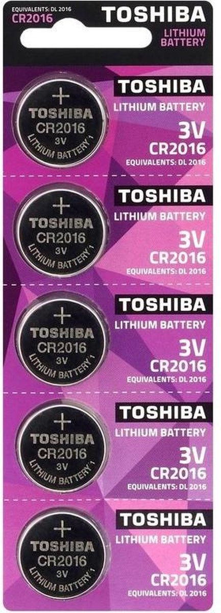 5 Stuks (1 Blister a 5St) - Toshiba CR2016 Professional Electronics 3V 90mAh Lithium knoopcel