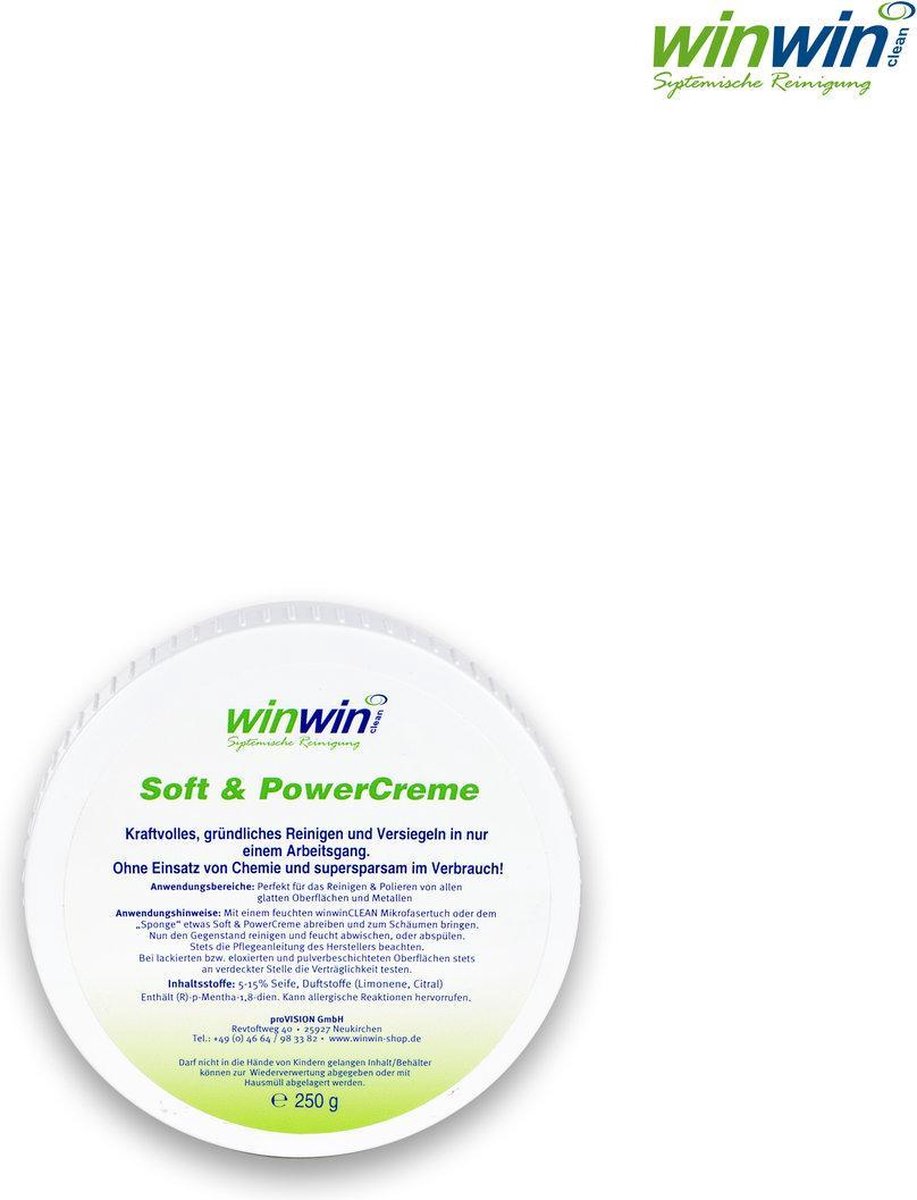 winwinCLEAN Soft & PowerCreme 250g, Bijenwas, Polijstaarde, Keramisch kookplaatreiniger, kunststofreiniger.