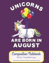 Unicorns Are Born In August Composition Notebook 8.5 by 11 College Ruled 70 pages
