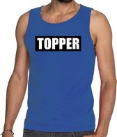 Topper  in kader tanktop heren blauw  / mouwloos shirt Topper in zwarte balk - heren M