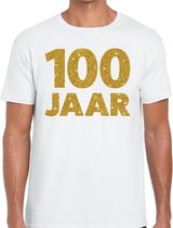 100 jaar goud glitter verjaardag/jubileum kado shirt wit heren S
