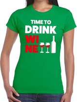 Time to drink Wine tekst t-shirt groen dames XS