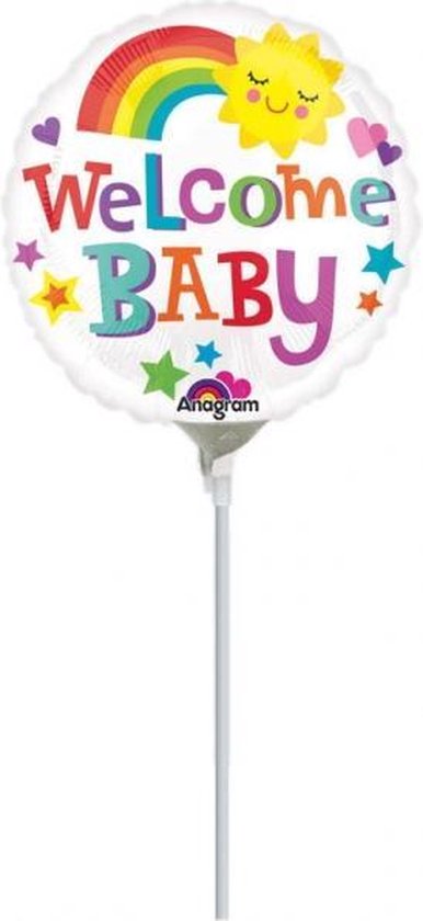 9 Welcome Baby Bright & Bold Foil Balloon Round A15 airfilled 23cm