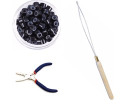 Combo_Microring met silicone 100 stuks_ bevat (microring met silicone kleur zwart + microring loop + microring inzettang)