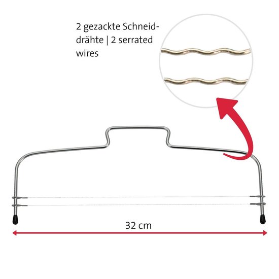 Westmark taartsnijder 32 cm met 2 gekartelde snijdraden, inclusief detailfoto.