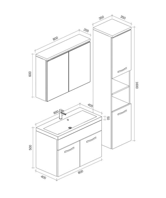 Planetmöbel Spiegelkast Badkamer 50 Cm - Badkamerkast Met Deur En Glazen Legplanken Gouden Eik