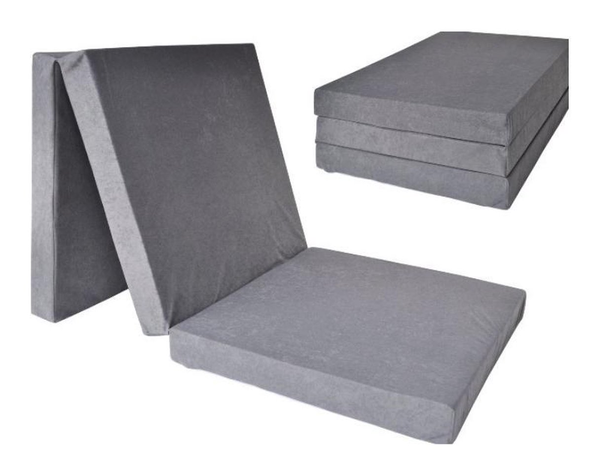 Logeermatras - grijs - opvouwbaar matras - 195 x 80 x 10