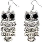 Fako Bijoux® - Oorbellen - Dansende Uiltjes - Zilverkleurig