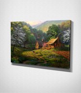 House In The Woods – Painting Canvas - 100 x 70 cm - Schilderij - Canvas - Slaapkamer - Wanddecoratie  - Slaapkamer - Foto op canvas