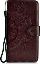 Shop4 - Samsung Galaxy A70 Hoesje - Wallet Case Mandala Patroon Donker Bruin