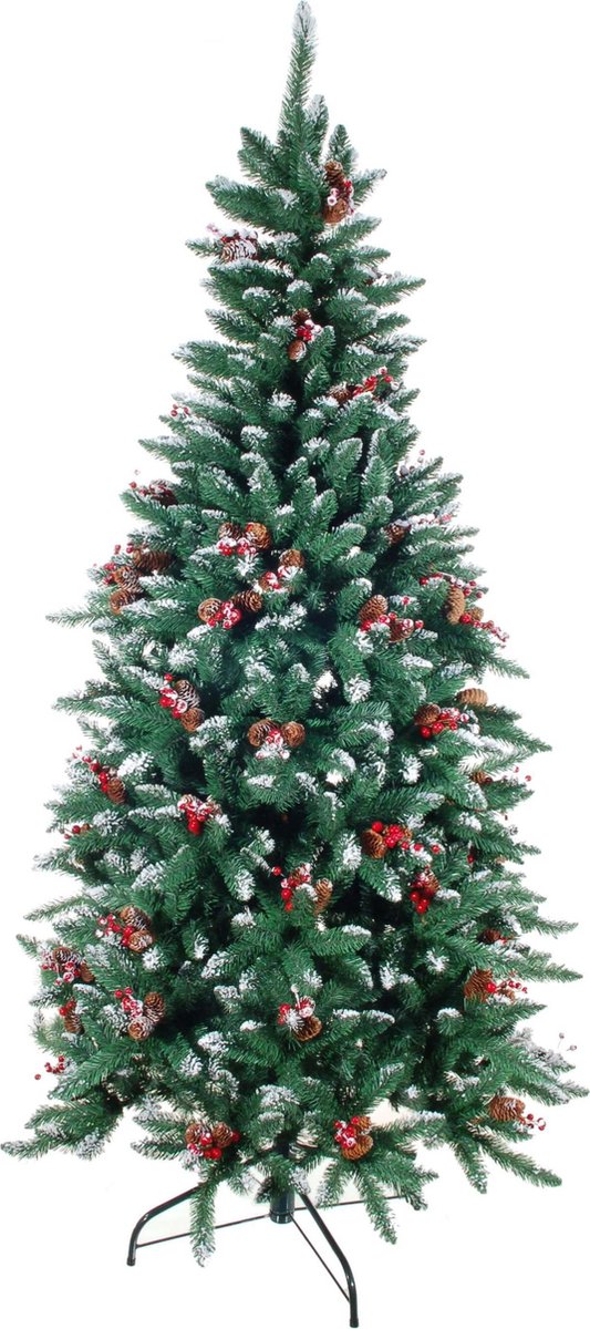 Kunstkerstboom empress deco met dennenappel besjes en sneeuw 240cm