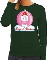 Foute kersttrui eenhoorn magical christmas - groen - voor dames 2XL (44)