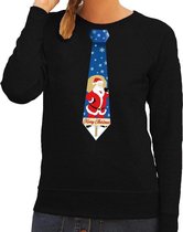 Foute kersttrui / sweater stropdas met kerstman print zwart voor dames XL (42)