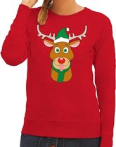 Foute kersttrui / sweater met Rudolf het rendier met groene kerstmuts rood voor dames - Kersttruien XS (34)