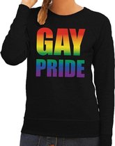 Gay pride regenboog tekst sweater zwart voor dames L