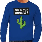Wil je een Knuffel tekst sweater blauw heren - heren trui Wil je een Knuffel? XL