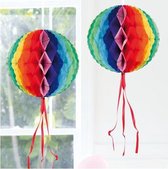 Hangende decoratie bol/bal in regenboog kleuren dia 30 cm - Feestartikelen/versiering rainbow kleuren