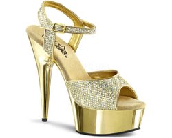 EU 38 = US 8 | DELIGHT-609G | 6 Heel, 1 3/4 Gold Chrome PF Ankle Strap Sandal