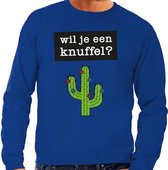 Wil je een Knuffel tekst sweater blauw S