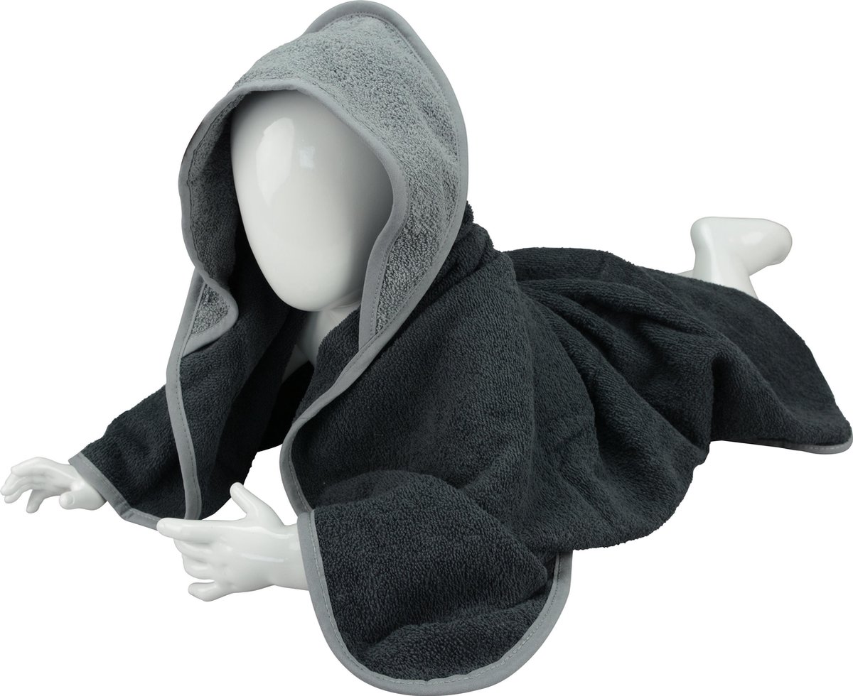 ARTG® Babiezz - Babycape - Baby Badcape - Kraamkado - 75 x 75 cm - Donker Grijs / Licht Grijze Capuchon en Rand - 100% Katoen - GRAPHITE / ANTHRACITE GREY