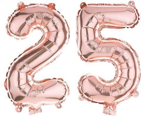 25 jaar | Cijfers | Rose Goud | 100 cm hoog | Folieballon | Feestversiering | Verjaardag | Versiering | Bruiloft | Ballon