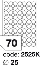 Rayfilm ronde etiketten formaat diameter 25 mm wit 7000 stuks 70 per blad doos van 100 blad