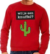 Wil je een knuffel tekst sweater rood L