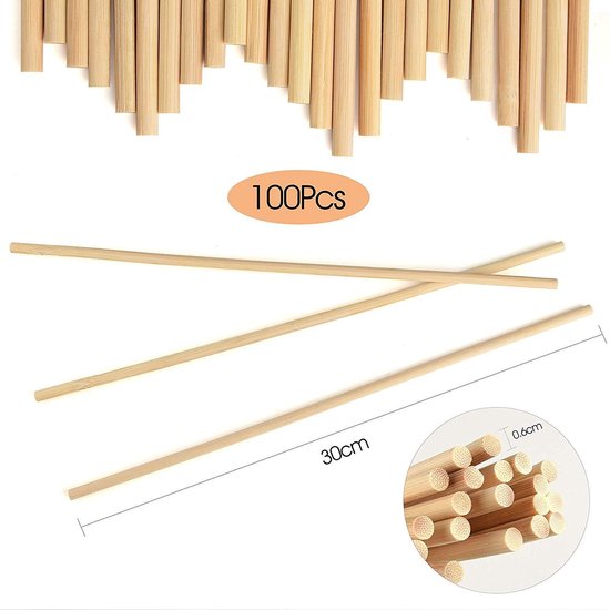 Ronde houten stokjes, 50 stuks, natuurlijke houten stokken, 30 x 6 mm, lange houten stokken, voor knutselwerk, projecten, doe-het-zelf modelbouw