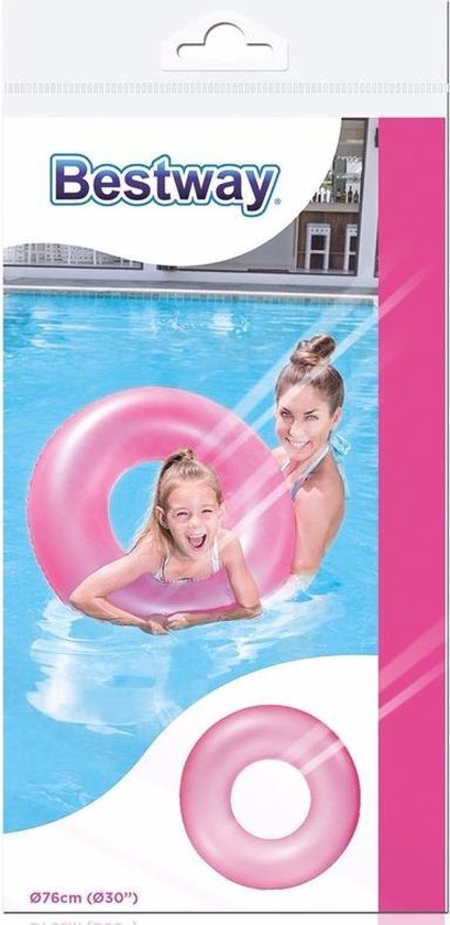 Neon glow opblaasbare zwemband roze 76 cm