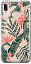 Huawei P20 Lite hoesje TPU Soft Case - Back Cover - Tropical Desire / Bladeren / Roze