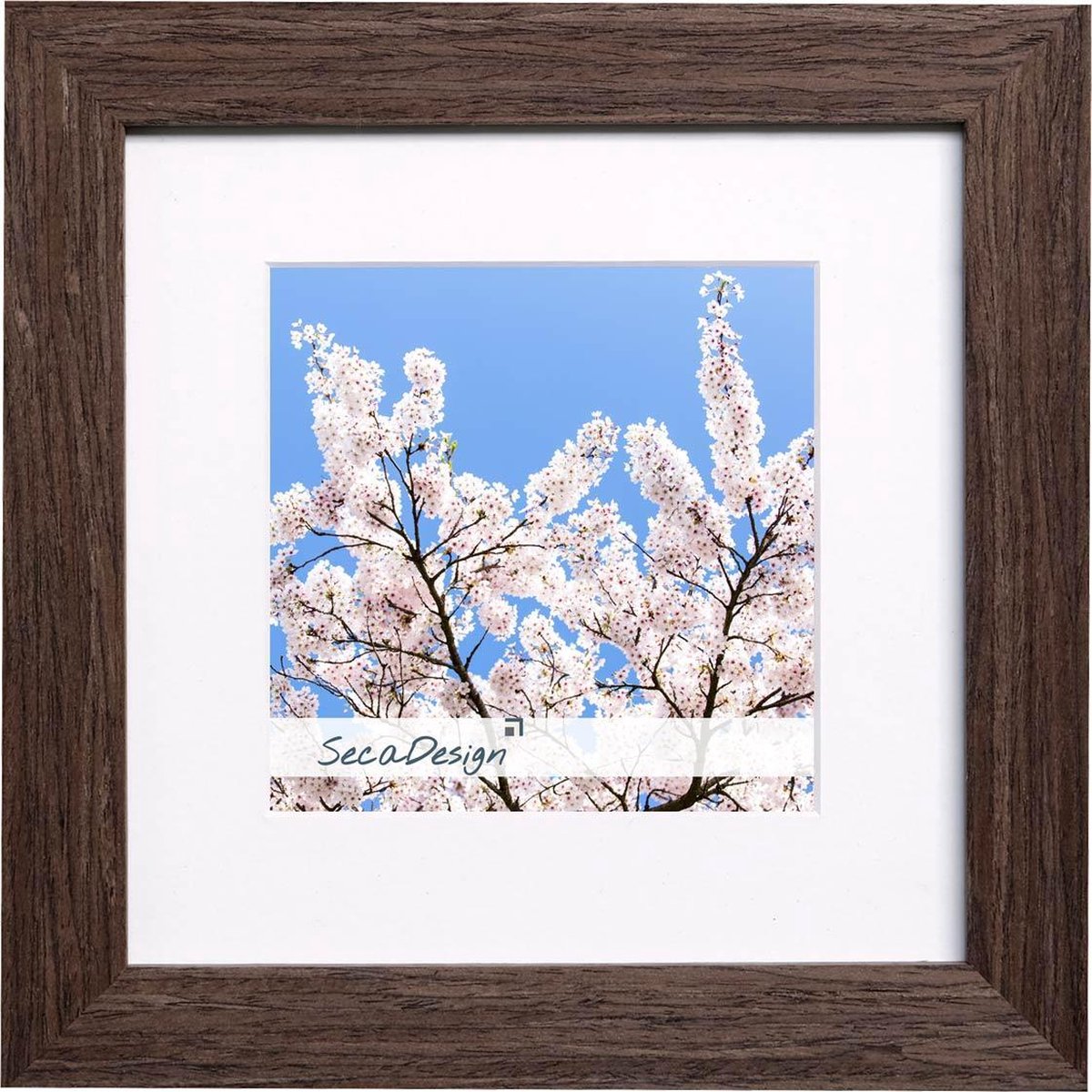 SecaDesign Fino Hout - Fotolijst 30x30 / 20x20 cm fotomaat met passe-partout - Donkerbruin
