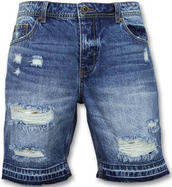Korte spijkerbroek met geborduurde bloemen - Blauw - Maat 40-64