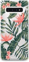 Samsung Galaxy S10 hoesje TPU Soft Case - Back Cover - Tropical Desire / Bladeren / Roze
