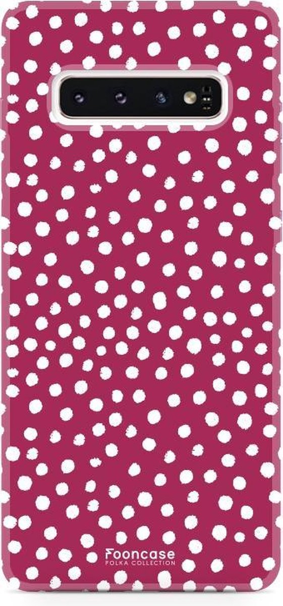 Fooncase Hoesje Geschikt voor Samsung Galaxy S10 - Shockproof Case - Back Cover / Soft Case - POLKA / Stipjes / Stippen / Rood