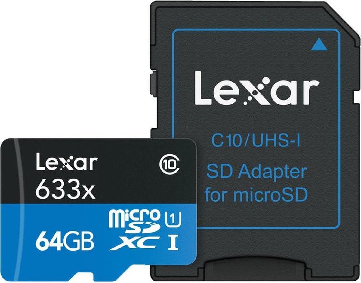 Lexar High Performance Micro SD kaart 64GB met SD adapter