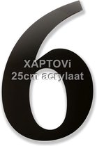 Xaptovi Huisnummer 6 Materiaal: Acrylaat - Hoogte: 25cm - Kleur: Zwart
