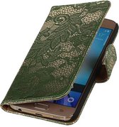 Mobieletelefoonhoesje - Samsung Galaxy S4 Hoesje Bloem Bookstyle Donker Groen