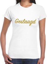 Geslaagd goud glitter tekst t-shirt wit dames L