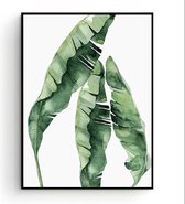 Postercity - Design Canvas Poster 3 Bananen Bladeren Geschilderd / Muurdecoratie / 40 x 30cm / A3