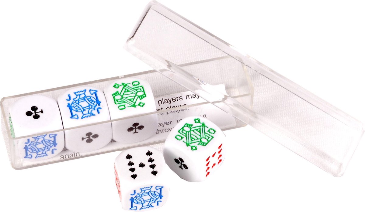 POKER DICE 5 PCS PACKED IN PLASTIC CASE - 16 MM