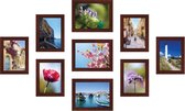 SecaDesign Fotowand bruin 9 fotolijsten PIA9BR met handige template voor plaatsing. 6x 13x18cm, 3x 15x20cm fotomaat - fotomuur