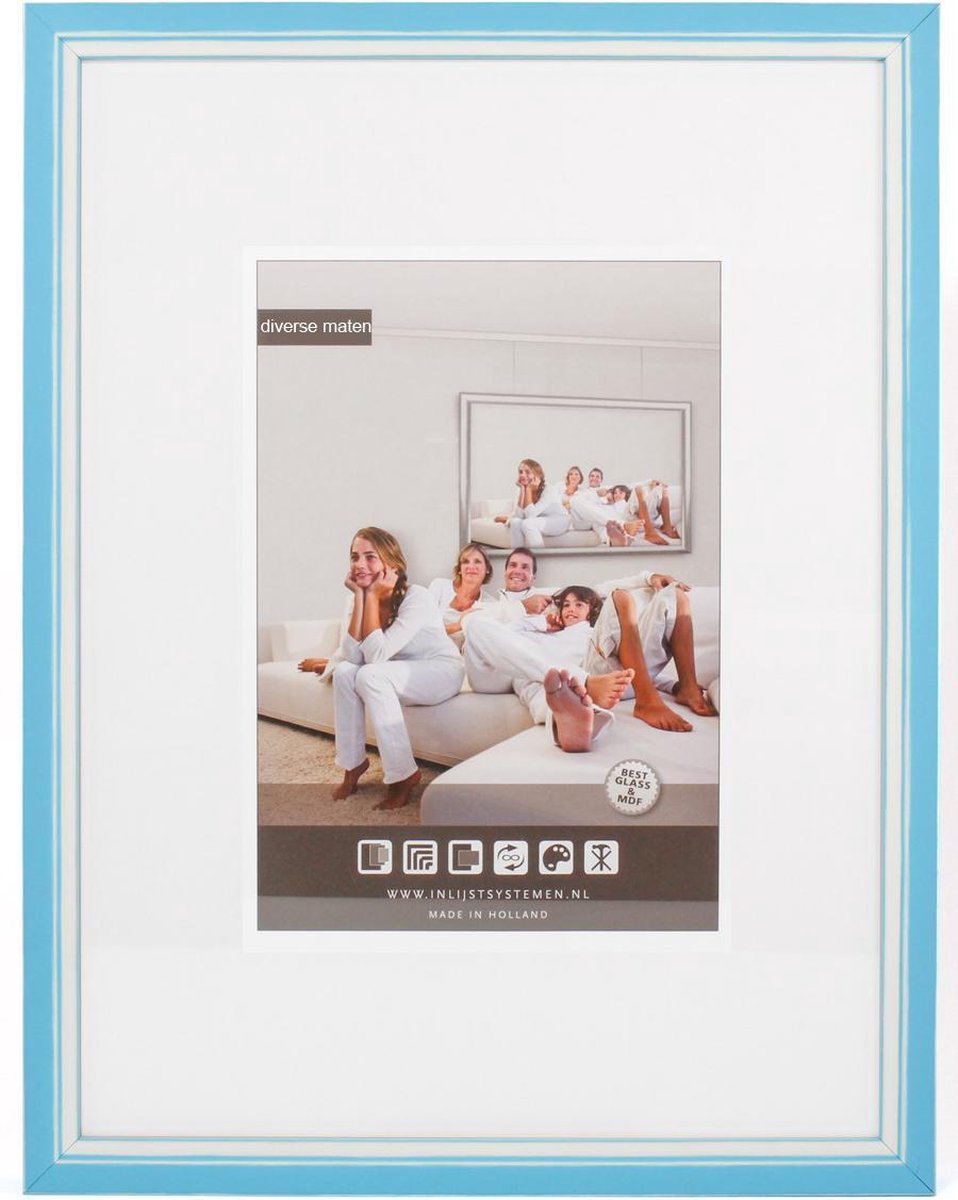 3D Houten Wissellijst - Fotolijst - 59,4x84 cm - Helder Glas - Licht Blauw / Wit met Space